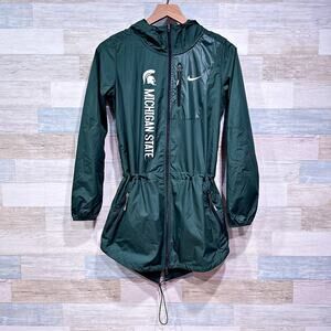 Michigan State Spartans Nike Longline Rain Jacket Green Cinch Waist Womens XS